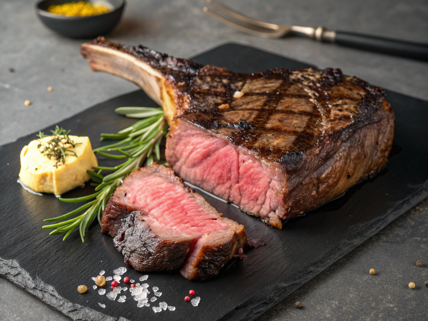 Thick-cut porterhouse steak grilled to perfection