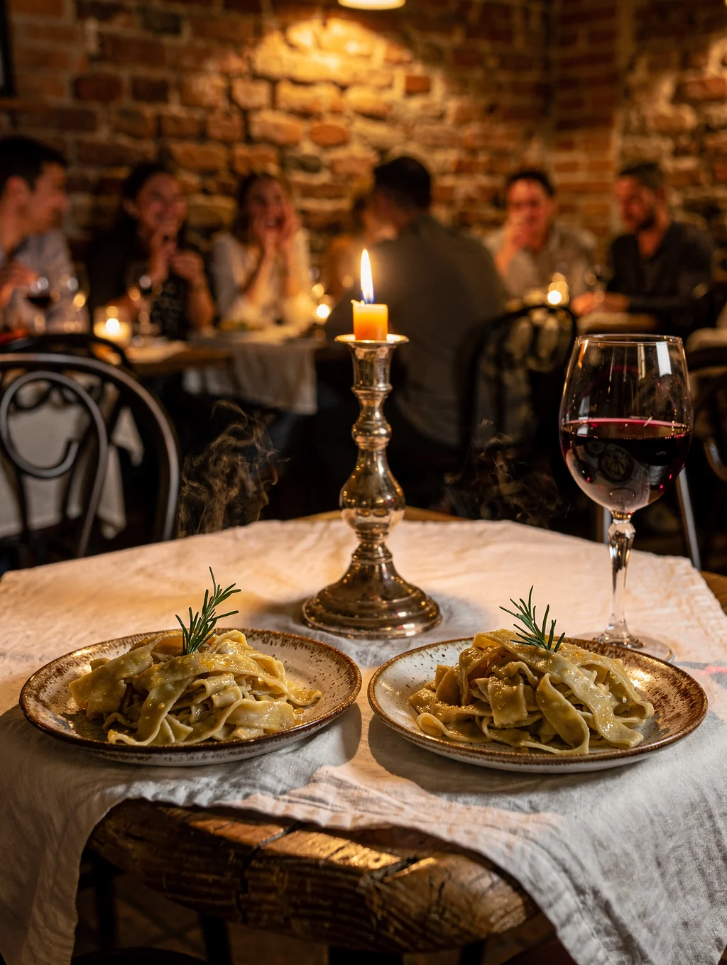 Candlelit table setting in our cozy Italian restaurant