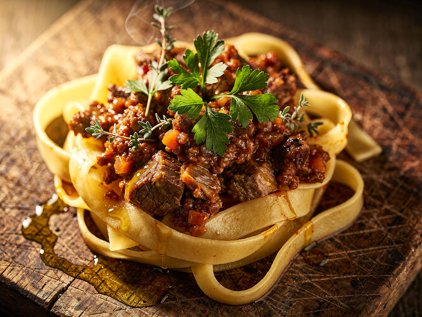 Hand-rolled tagliatelle pasta with rich wild boar ragu